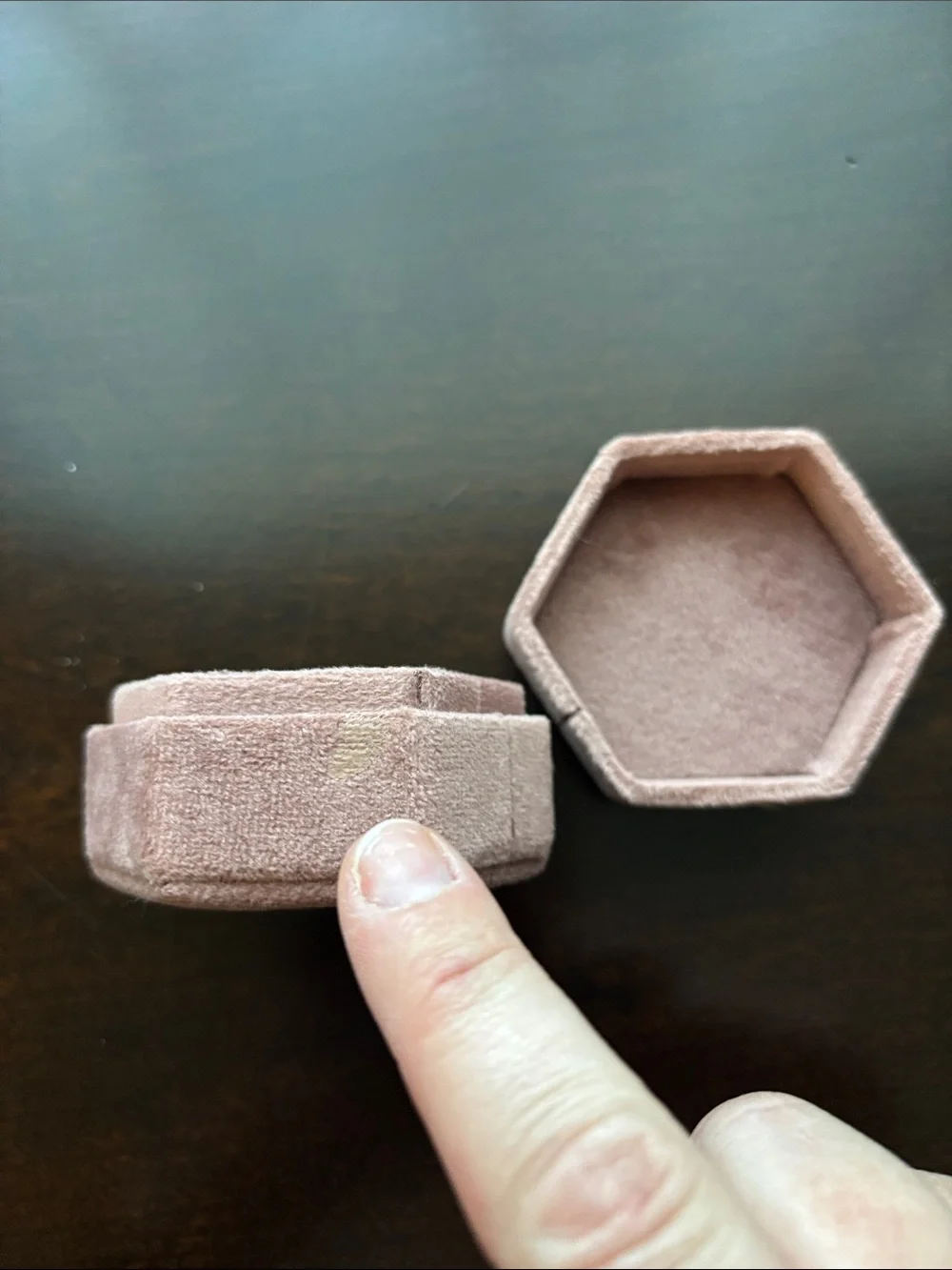Hexagon Velvet Ring Box in Blush Pink